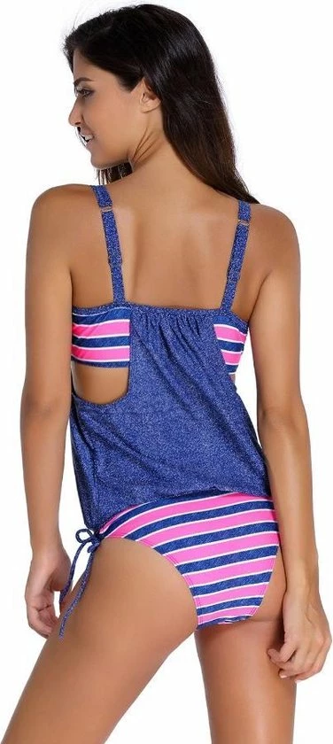Merkloos Tankini Dames 2-Delig - Jeansblauw Gestreept - Maat XXXXL/4XL 'Tiahna' 2 Merkloos Tankini Dames 2-Delig - Jeansblauw Gestreept - Maat XXXXL/4XL 'Tiahna' - Afbeelding 2