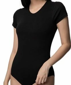 Merkloos DONEX-Bodysuit Met Korte Mouwen Voor Dames-Ondergoed Voor Dames-kleur-zwart-maat-XL