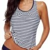 Merkloos Tankini Dames 2-Delig - Blauw Wit Gestreept - Maat XXL/2XL