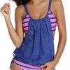 Merkloos Tankini Dames 2-Delig - Jeansblauw Gestreept - Maat XXXXL/4XL 'Tiahna'