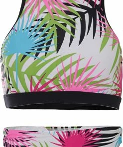 La V Dames Bikini Sport Met Gevlochten Detail - Multi Color Leaf -L