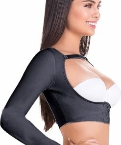 MARIAE FL102| COLOMBIAAN FAJA ARMLIPO VEST MET LANGE MOUW FU102L | ARMLIPO COMPRESSIEVEST |TE DRAGEN NA EEN ARMLIPO OF ARMLIFT| KLEUR ZWART| MAAT M
