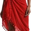 Pareo ASTRADAVI - Sarong Met Franjes - Dames Beachwear Omslagdoek - Kleur Rood