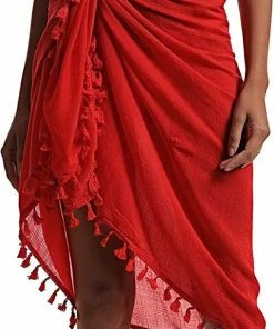 Pareo ASTRADAVI - Sarong Met Franjes - Dames Beachwear Omslagdoek - Kleur Rood