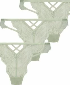 Hunkemöller Dames Lingerie 3-pack String Yakira - Groen - Maat XS