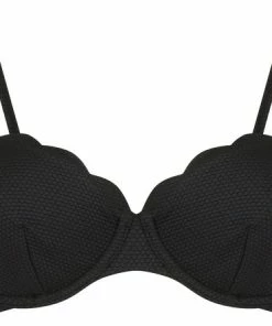 Hunkemöller Dames Badmode Niet-voorgevormde Beugel Bikinitop Scallop - Zwart - Maat D75