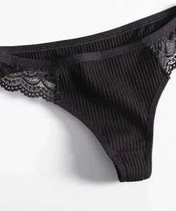 Merkloos Katoenen Dames String Met Sexy En Delicate Kant Op De Taille - Black & White Thong - Sexy Lingerie - Hoge Kwaliteit Katoenen Slip - Dames Ondergoed - Maat L -lingerie-dames-badmode Winkel 550x497 4