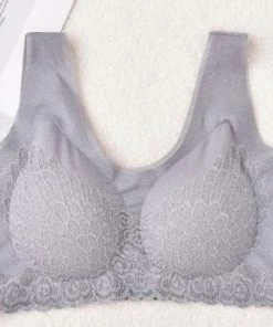 Wow Peach - Bustier - Brallete Lace BH - Voorgevormde BH Zonder Beugel - Lingerie BeHa - Comfy - Fitness - Yoga -PushUp - Filled - Yoga BeHa - Slaap BeHa - Ademend - Naadloos - Kanten BeHa - Lace Bra - Maat S - Grijs -lingerie-dames-badmode Winkel 550x502 4