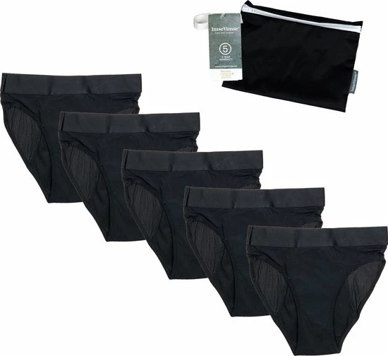 Cheeky Wipes Menstruatie Ondergoed - Feeling Hip + Wetbag - Set Van 5 - Slip - Maat 40-42 - Zwart 1 Cheeky Wipes Menstruatie Ondergoed - Feeling Hip + Wetbag - Set Van 5 - Slip - Maat 40-42 - Zwart