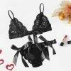 Go Go Gadget Sexy Kanten Lingerieset | Niet-voorgevormde Bh | Brazilian | Zwart | Maat L
