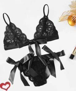 Go Go Gadget Sexy Kanten Lingerieset | Niet-voorgevormde Bh | Brazilian | Zwart | Maat L