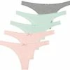 Merkloos 5 Stuks Katoenen Dames Strings - Grijs-Mint-Roze - Maat XL 48/50
