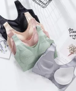 Wow Peach - Bustier - Brallete Lace BH - Voorgevormde BH Zonder Beugel - Lingerie BeHa - Comfy - Fitness - Yoga -PushUp - Filled - Yoga BeHa - Slaap BeHa - Ademend - Naadloos - Kanten BeHa - Lace Bra - Maat S - Grijs -lingerie-dames-badmode Winkel 550x526 5