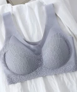 Wow Peach - Bustier - Brallete Lace BH - Voorgevormde BH Zonder Beugel - Lingerie BeHa - Comfy - Fitness - Yoga -PushUp - Filled - Yoga BeHa - Slaap BeHa - Ademend - Naadloos - Kanten BeHa - Lace Bra - Maat S - Grijs -lingerie-dames-badmode Winkel 550x540 5