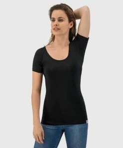 Anti Zweet Shirt - Fibershirts® - Ingenaaide Okselpads - Ondershirt - Zwart - Ronde Hals - Dames - Maat L