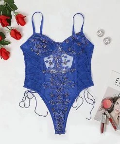 Merkloos Embroidered Lingerie | Body Suit | Teddy Strap Underwear | Blauw Small -lingerie-dames-badmode Winkel 550x550 244