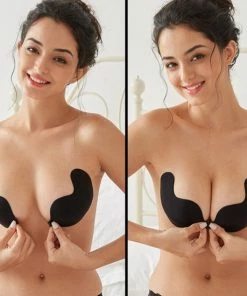 Merkloos Plak BH /Onzichtbare Push Up Bh Zelfklevende / Beha Backless Strapless / Gel Sticky Solid -Cup-C /Zwart-Topkwaliteit