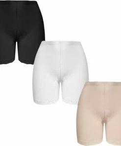 Merkloos Dames Boxershorts - Lange Pijpjes - Katoen - Met Kant - 3 Pack - Maat XXL (703)