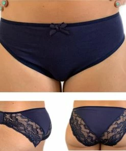 Merkloos Lydia 3-stuks Dames Midi Slip Met Kant Donkerblauw 3XL (42)