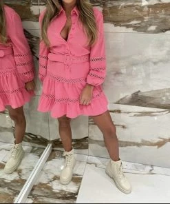 Merkloos Roze Dames Jurkje Katoen M/L Zomer Zon Zee Strand Terras