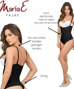 MARIAE 9103 COLOMBIAANSE FIGUURCORRIGERENDE SHAPEWEAR STRINGBODY VAN HOGE COMPRESSIE POWERNETSTOF| MAAT XS | KLEUR ZWART| SHORT LENGTE