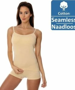 Brubeck Dames Hemdje Met Spaghettibandjes - Naadloos Elastisch Katoen - Beige - L