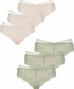 Hunkemöller Dames Lingerie 6-pack Brazilian Gina - Groen - Maat L