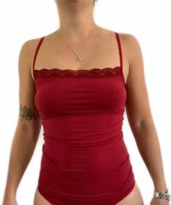 Merkloos Lydia Dames Spaghetti Hemdje Met Kant Donker Rood 3XL