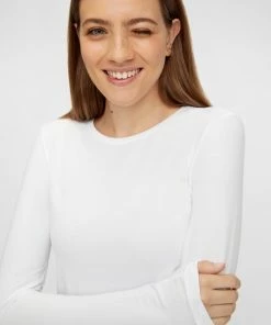 Pieces Dames Shirt Lange Mouw - Long Tee - XL - Wit