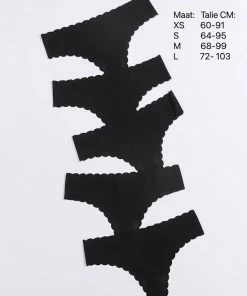 Merkloos Invisible Strings - 5 Stuks - Maat M - Zwart - Basic - Naaldloos - Comfortabel - Lingerie - String