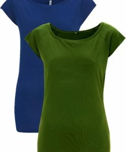 CAYBOO Dames Shirts Bamboe 2-pack Mix Raglan L Groen-Kobalt Blauw