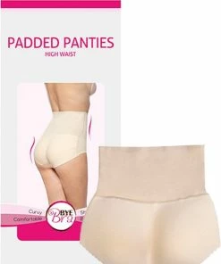 Bye Bra Naadloze Padded Slips, Hoge Taille, Butt Lift, Buikcontrole, Butt Lifter Ondergoed, Beige, L