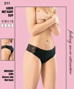 Marly MOON'S INVISIBLE ZERO Slip Met Kant - Damesslip Naadloos - Onzichtbaar Ondergoed Dames - Dames Slips - L - Zwart - 1 Stuk
