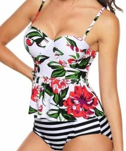 Merkloos Tankini Dames 2-Delig - Bloemenprint En Ruches Wit - Maat XXXXXL/5XL 'Thilda' -lingerie-dames-badmode Winkel 550x824 34