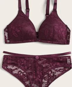 Merkloos Lingerieset - Voorgevormde Beugel Bh + Slip – Paars - Medium