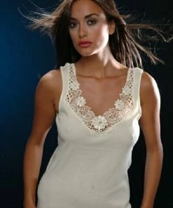 Merkloos Onderhemd - Dames Hemd Met Kant Ivoor 48-50